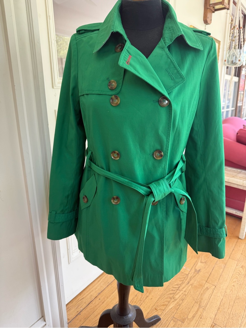 Tommy Hilfiger Women’s Emerald Green Double-Breasted Belted Trench Coat